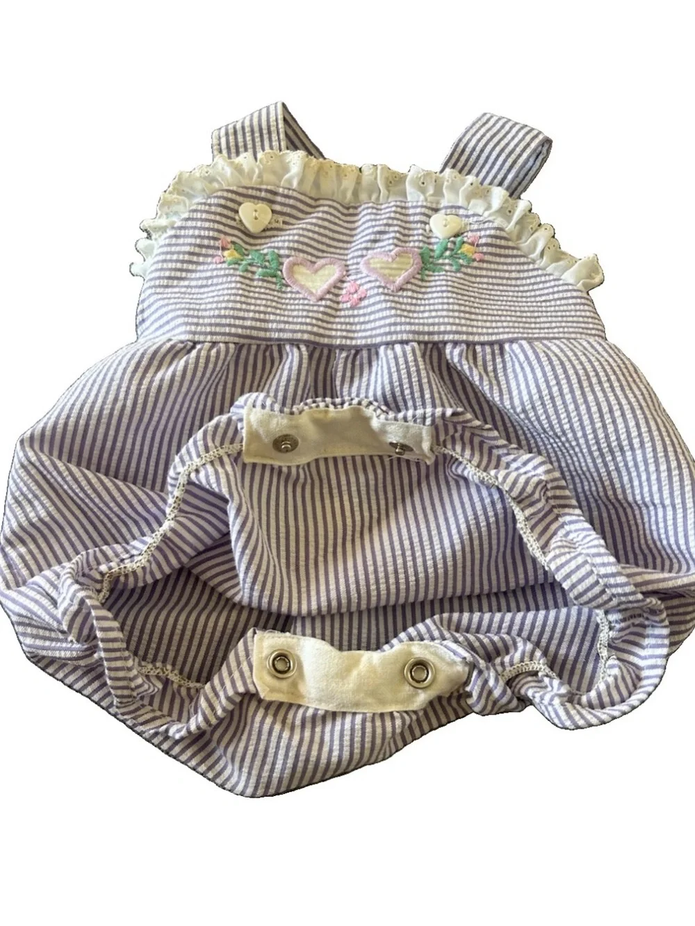 Vintage Health-Tex 6M Purple Stripe Heart Embroidered Bubble Romper